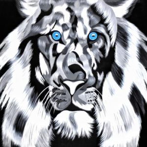 Black and white lion painting