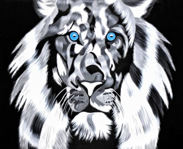 Black and white lion painting