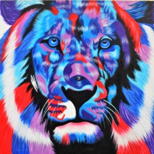 Multi colored lion painting