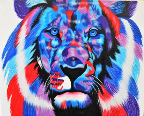 Multi colored lion painting