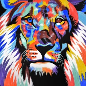 Multi-coloured lion painting #13