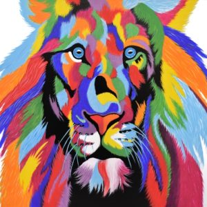 Multi-coloured lion painting #16