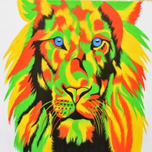 multi colored lion painting